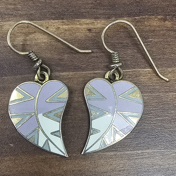Laurel Burch Vintage Petite Petal  Cloisonne Lavender Flower Dangle Earrings - Picture 1 of 8